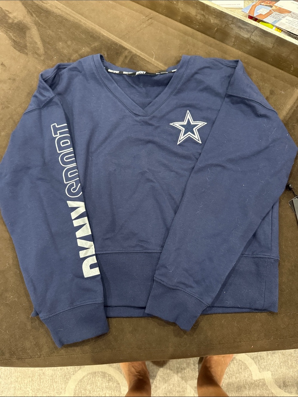 DKNY Dallas Cowboys Navy V-Neck Pullover with Star Patch